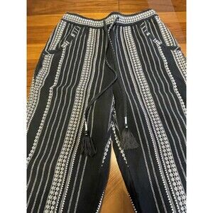 By ANTHROPOLOGIE Essential Cotton-Weave Drawstring Beach Pant Black/white Sz S